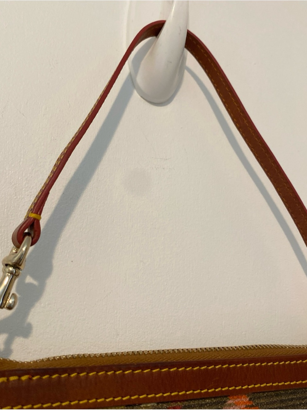 Dooney & Bourke Brown Plaid Canvas Zip Pouch with Leather Trim - Picture 7 of 10